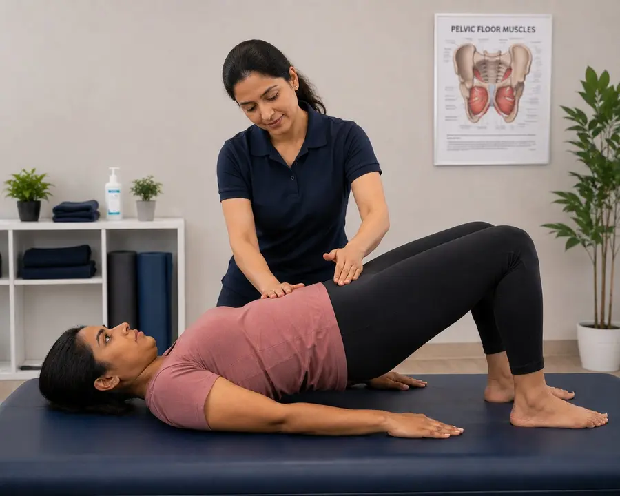 Woman doing pelvic floor physiotherapy exercises